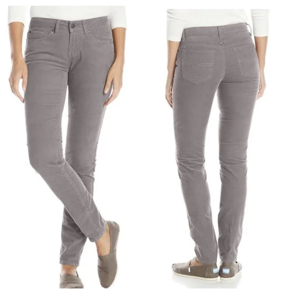 PrAna Trinity Cord Gravel Gray Skinny Leg Corduroy Pants Womens sz 8 Stretch